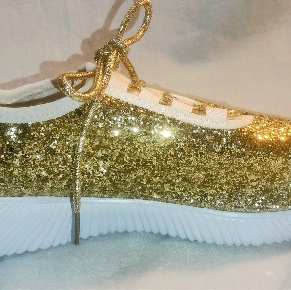 Women's Forever Golden Glitter Sparkly Lightweight Tennis Sneakers Shoes Size 11 - Picture 3 of 12